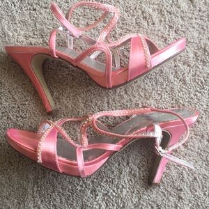 Diamond studded coral heels